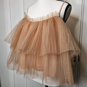 Anthropologie Pleated Tulle Tank Top Strappy Tiered Crop Voluminous Feminine